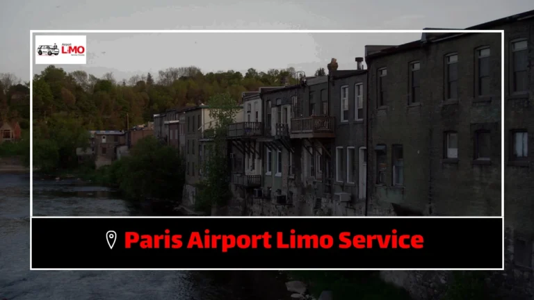 Image featuring the text 'Paris Airport Limo Service' with a scenic background of buildings along a river. The business logo for 'Airport Limo Service Toronto' is placed at the top left corner, and the bottom portion of the image displays the text in bold red, emphasizing the limo service